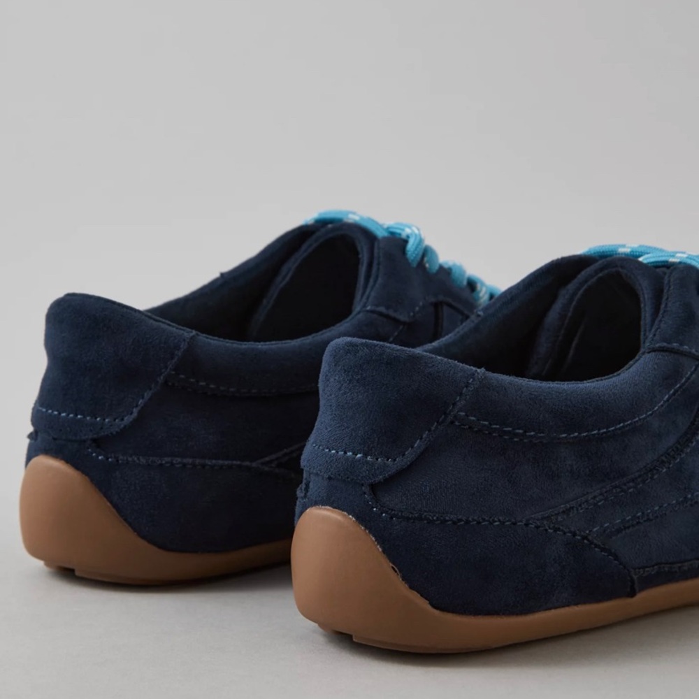 American Eagle Outfitters Navy Suede Sneaker with Aqua Laces - Picture 4 of 8